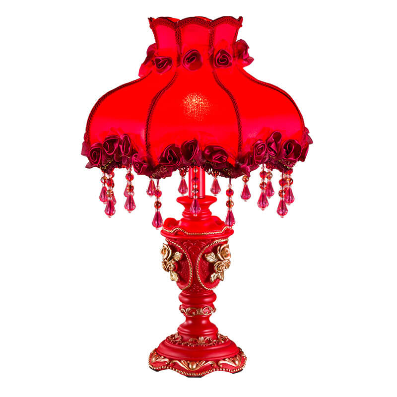 Wedding Red Fabric Tassel Table Lamp
