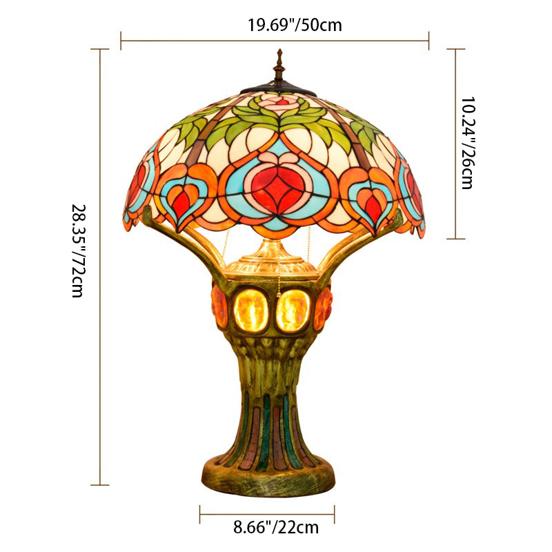 Peach Stained Glass Dome 4-Light Table Lamp