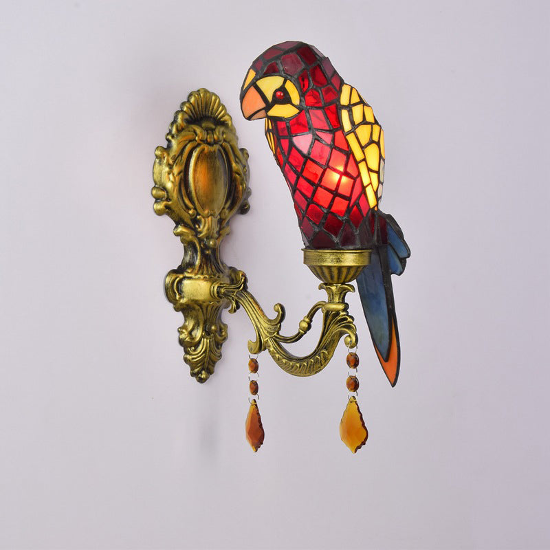 Stained Glass Parrot Crystal Wall Lamp