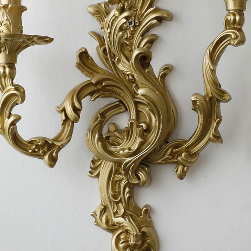 Brass Candelabra Carved 2/3 2-Light Wall Lamp
