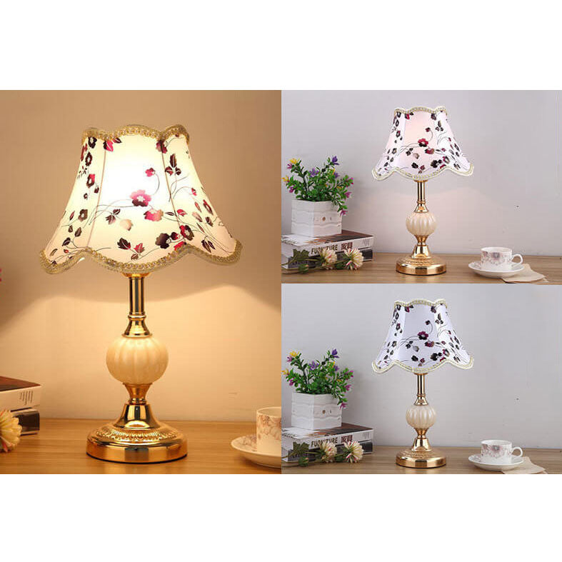 Floral Glass Fabric Table Lamp