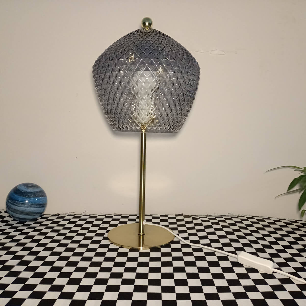 Smoke Gray Glass Metal Table Lamp