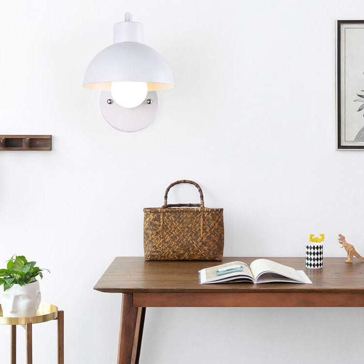 Iron Semicircle Wooden Arm Wall Lamp