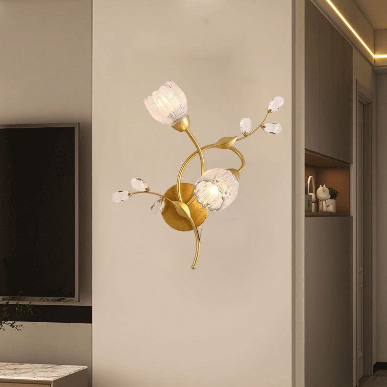 Flower Hardware Glass Crystal 2-Light Wall Lamp