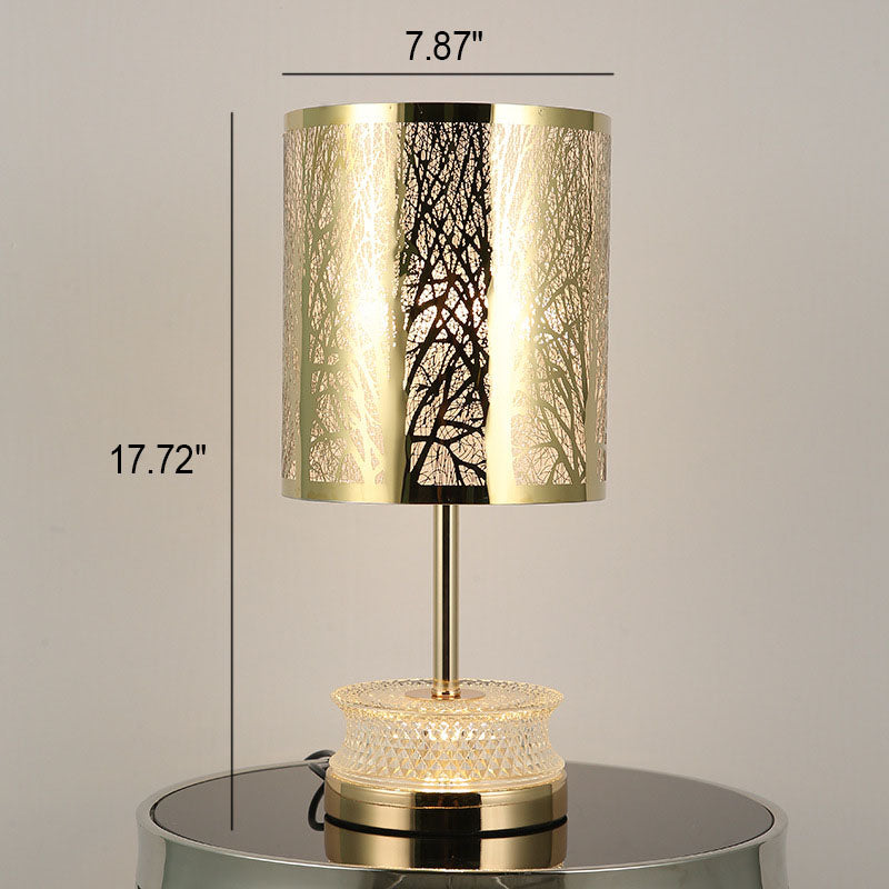 Stainless Steel Column Carved Table Lamp