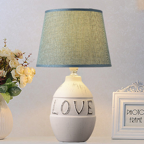 Round Ceramic Fabric Bedroom Table Lamp