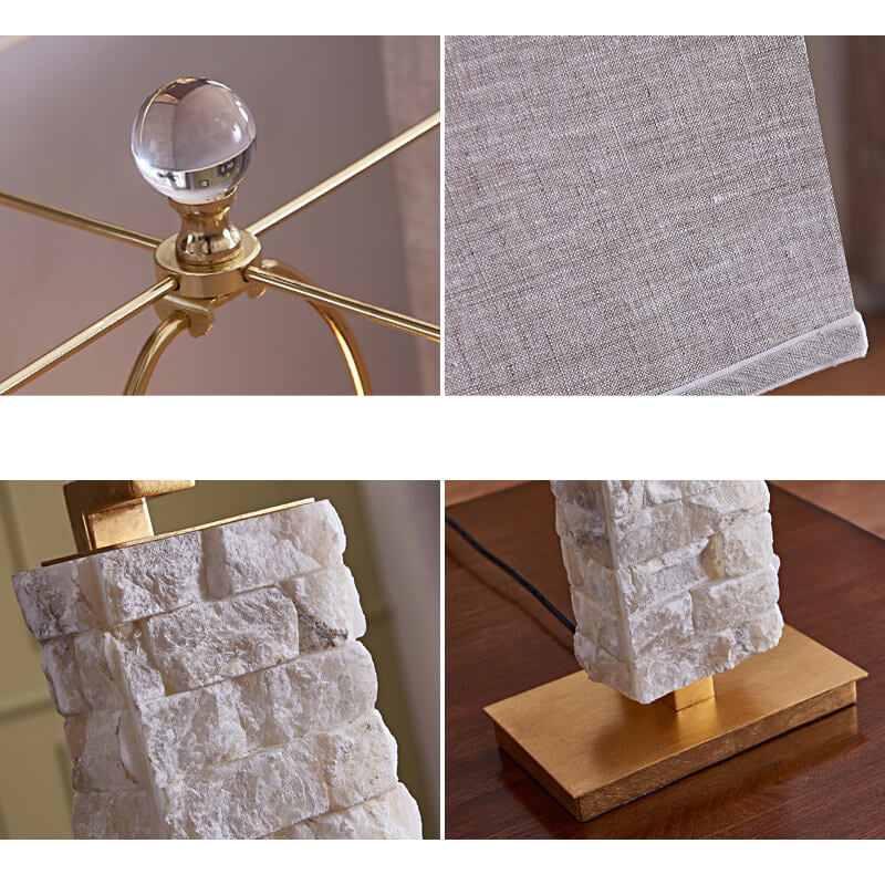 Square Fabric Marble Column Table Lamp