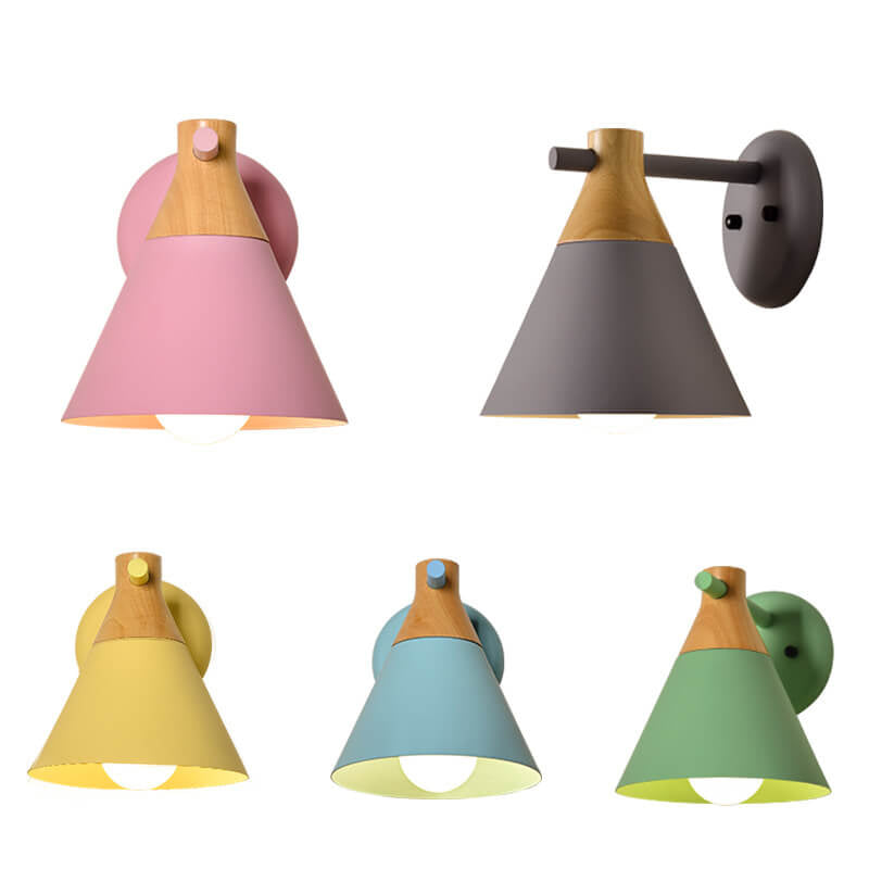 Solid Wood Macaron Cone Wall Lamp