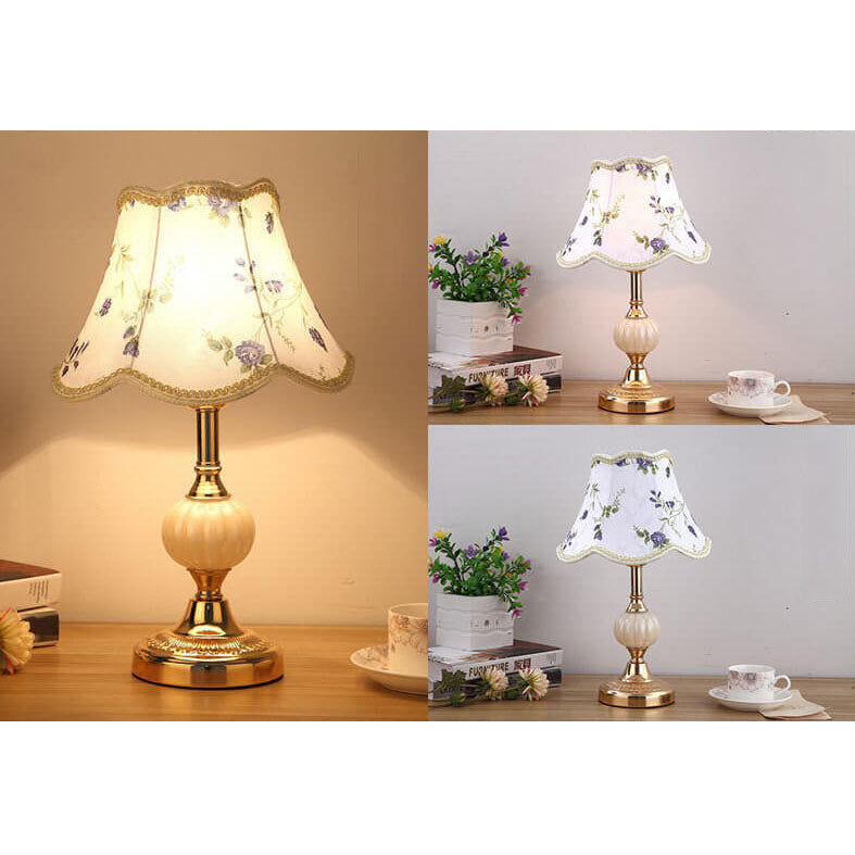 Floral Glass Fabric Table Lamp
