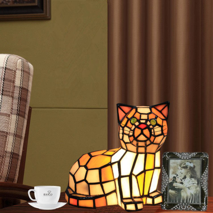 Stained Glass Cat Bedroom Table Lamp