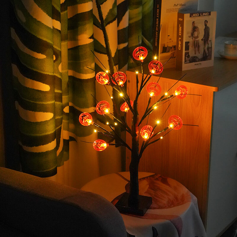 Halloween Tree Pumpkin Bats Table Lamp