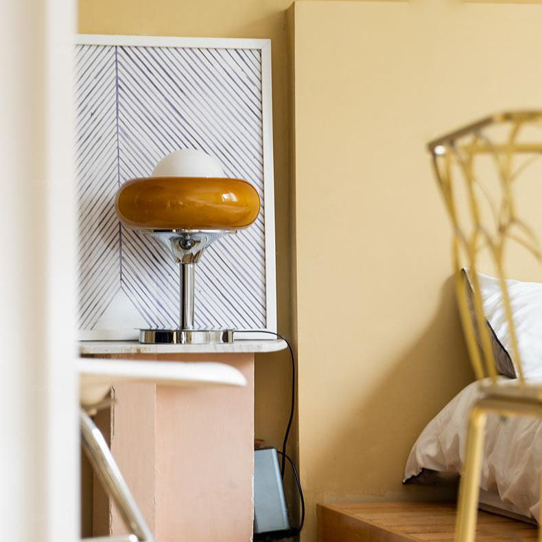 Silver Finish Frame Custard Table Lamp