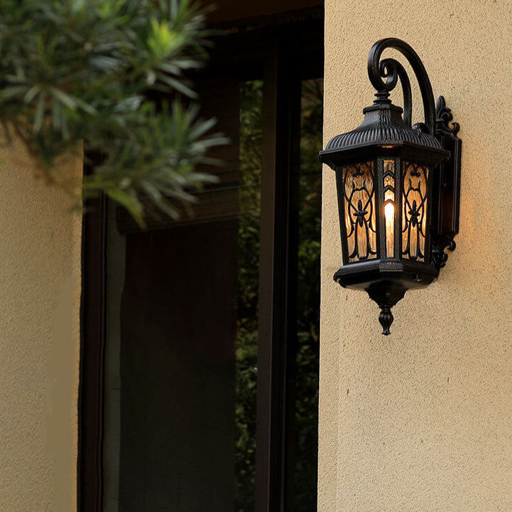 Carved Cage Aluminum Glass Outdoor Light