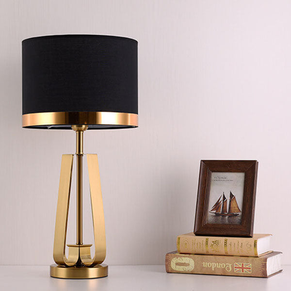 Black Fabric Gold Geometric Table Lamp