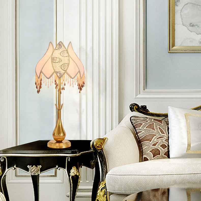 Antique Brass Fabric Tassel Table Lamp