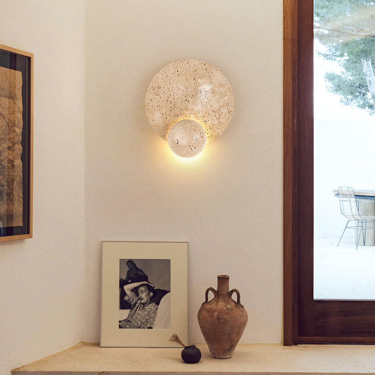 Round Yellow Travertine Bedroom Wall Lamp
