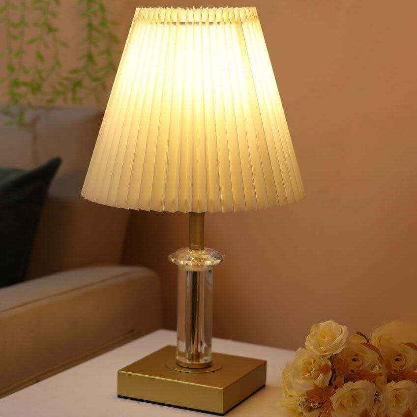 Cone Pleated Fabric Crystal Table Lamp