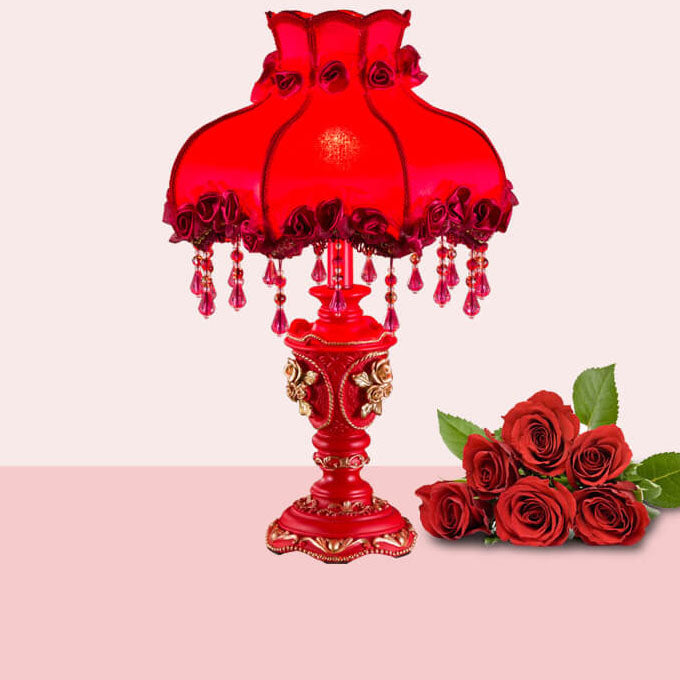 Wedding Red Fabric Tassel Table Lamp