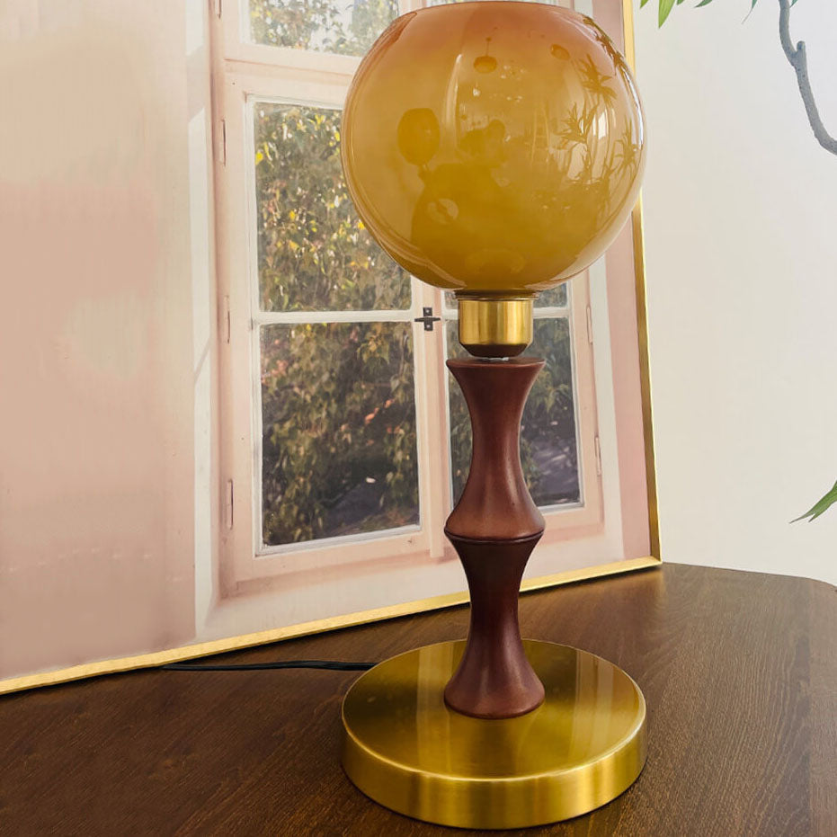 Spherical Glass Wood Table Lamp