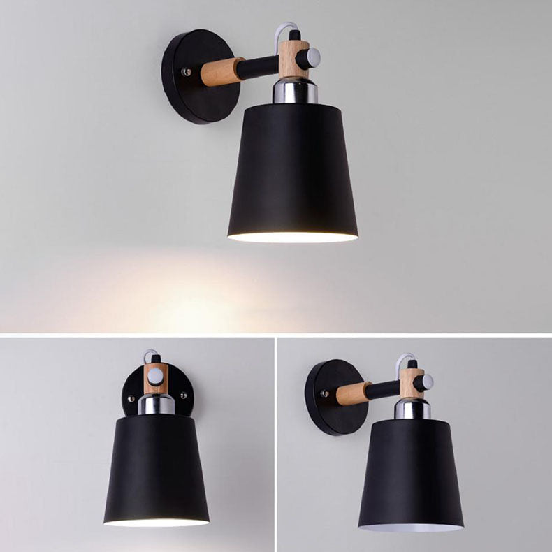 Cylindrical Wooden Iron Bedroom Wall Lamp