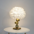 White Feather Pom Pom Table Lamp