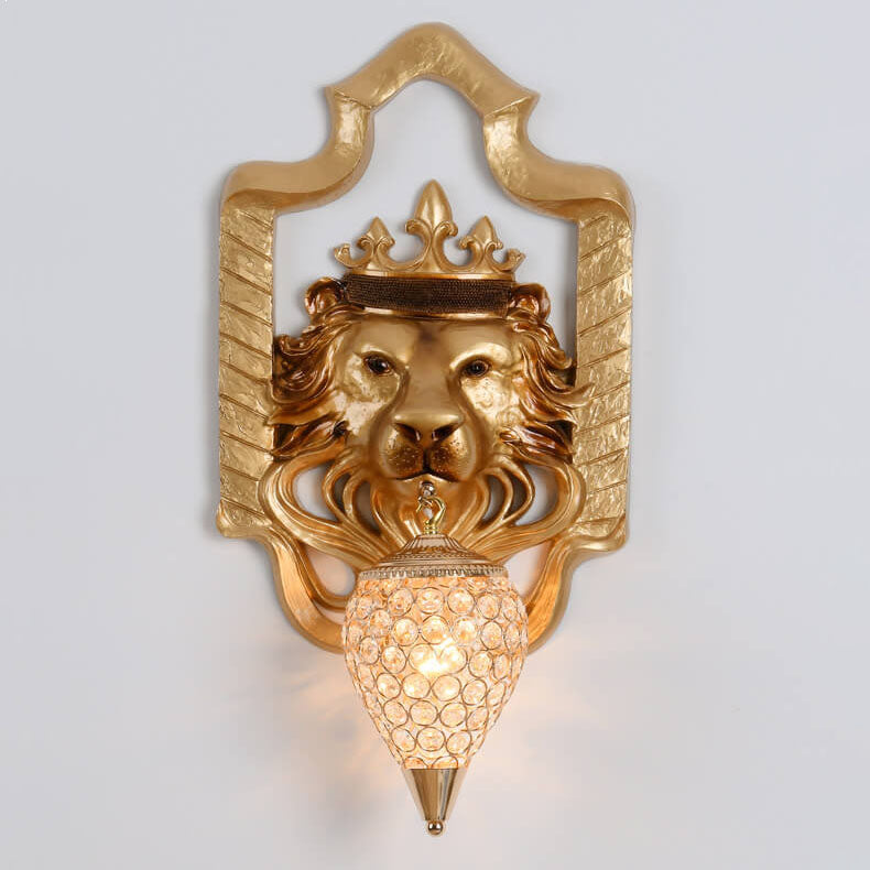 Lion Head Lantern Resin Wall Lamp