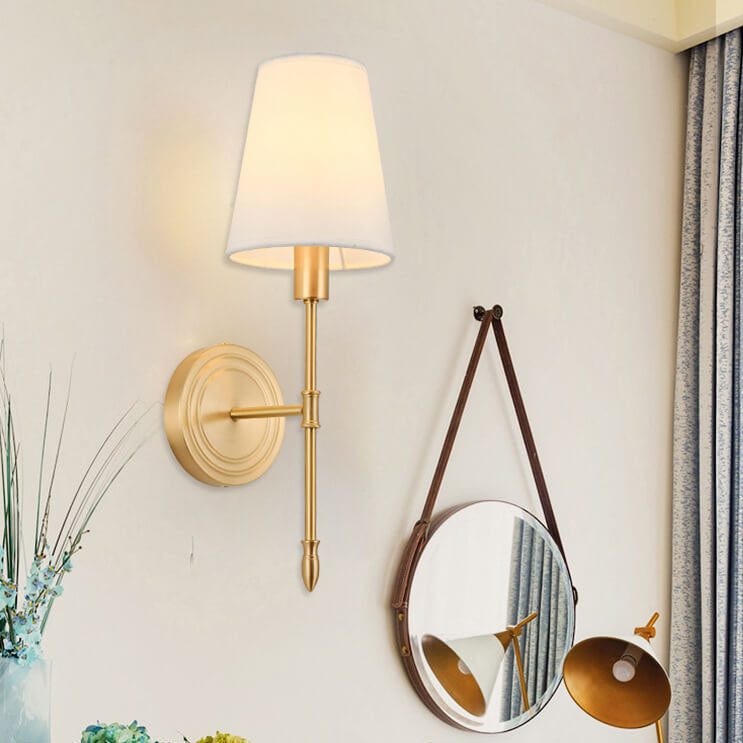 Brass Fabric Glass Straight Wall Lamp