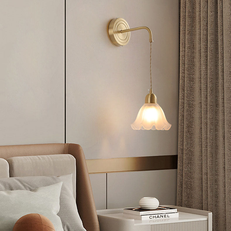Glass Flower Petal Brass Wall Lamp