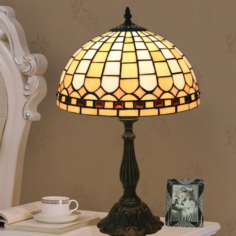 Yellow Plaid Stained Glass Table Lamp
