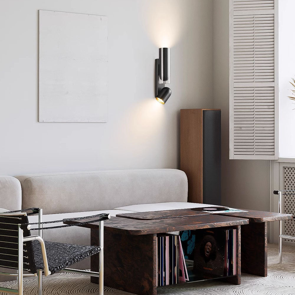 Rotatable Cylinder Metal Glass 2-Light Wall Lamp