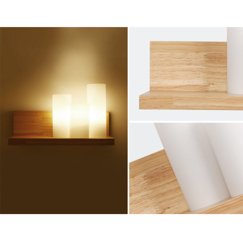 Cylindrical Wooden Glass Wall Lamp