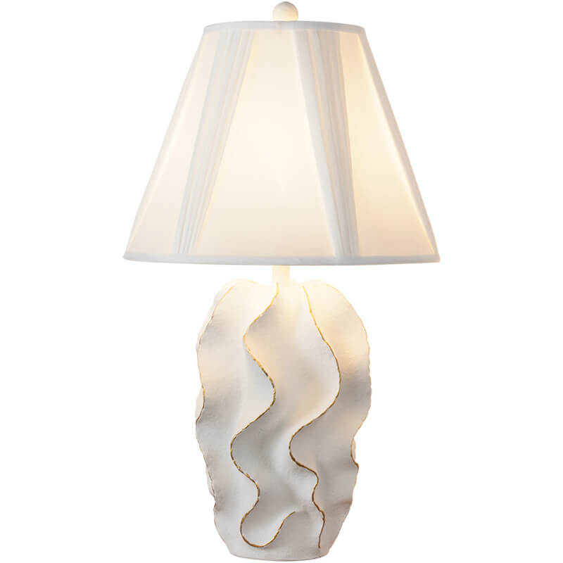 White Fabric Striped Resin Table Lamp