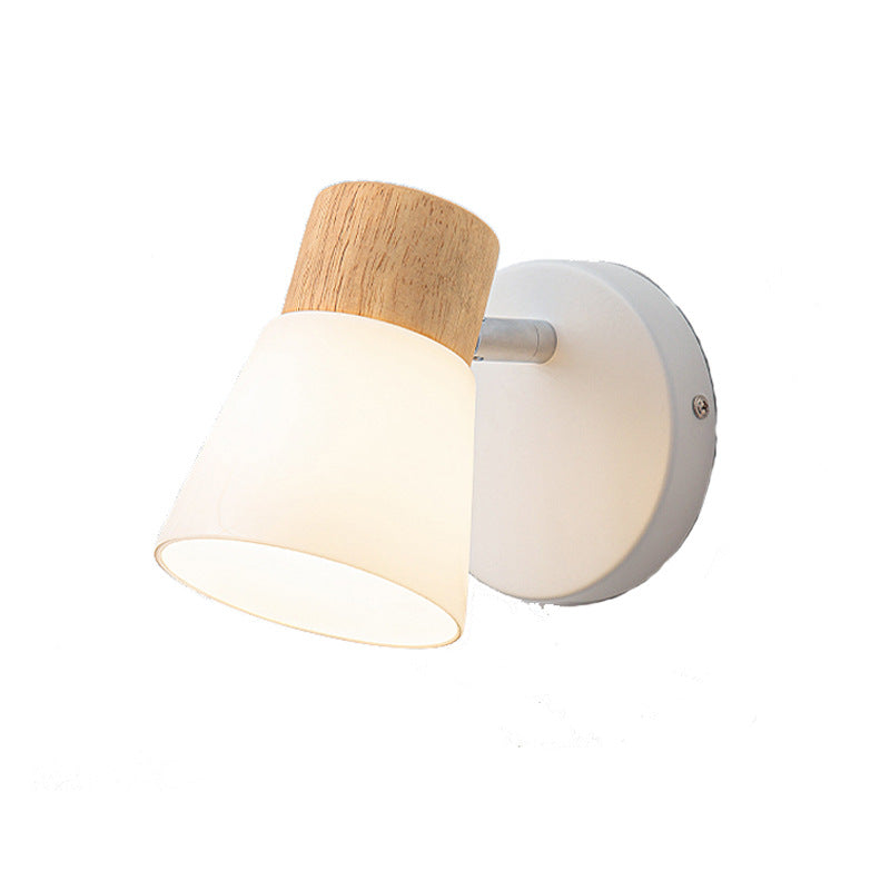 Wood Glass Cone Rotatable Wall Lamp