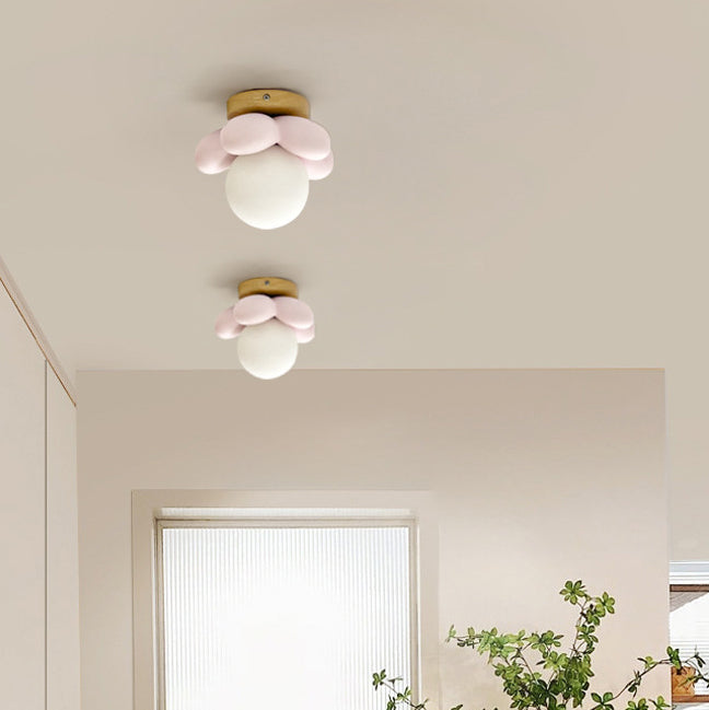 Floral Iron Wood Ceramic Wall Lamp