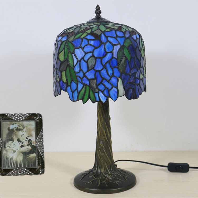 Colored Flower Glass Cylinder Table Lamp