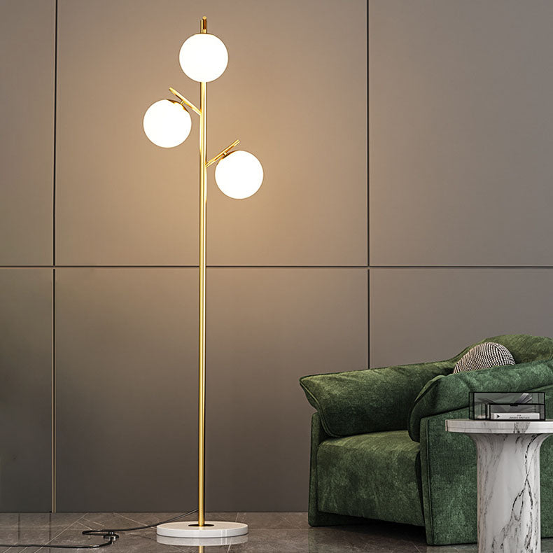 Orb Pillar Metal Marble 3-Light Floor Lamp