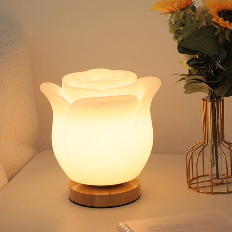 Flower Polyethylene Wooden Bedroom Table Lamp