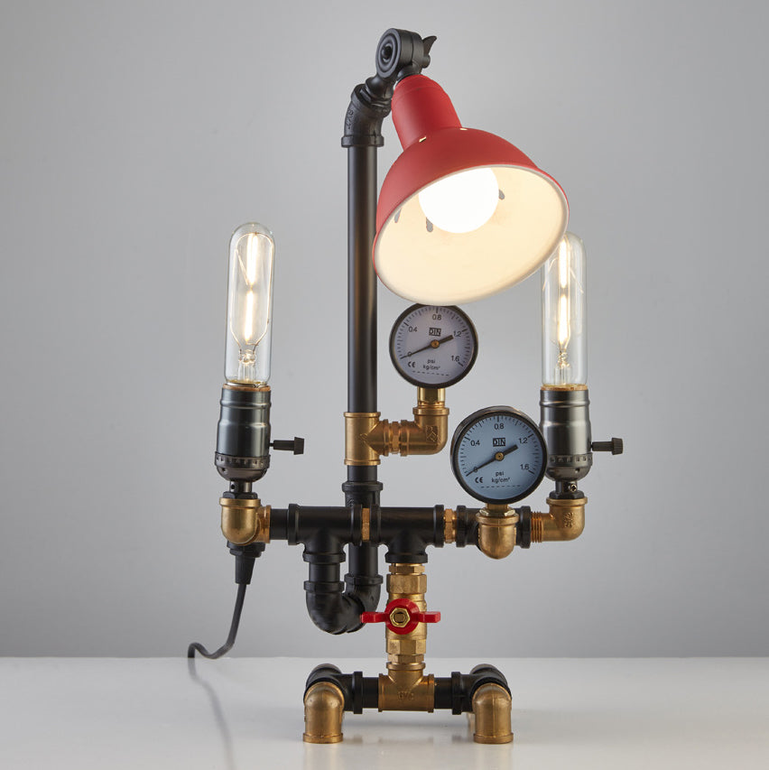 Plumbing Robot Aluminum Iron 3-Light Table Lamp