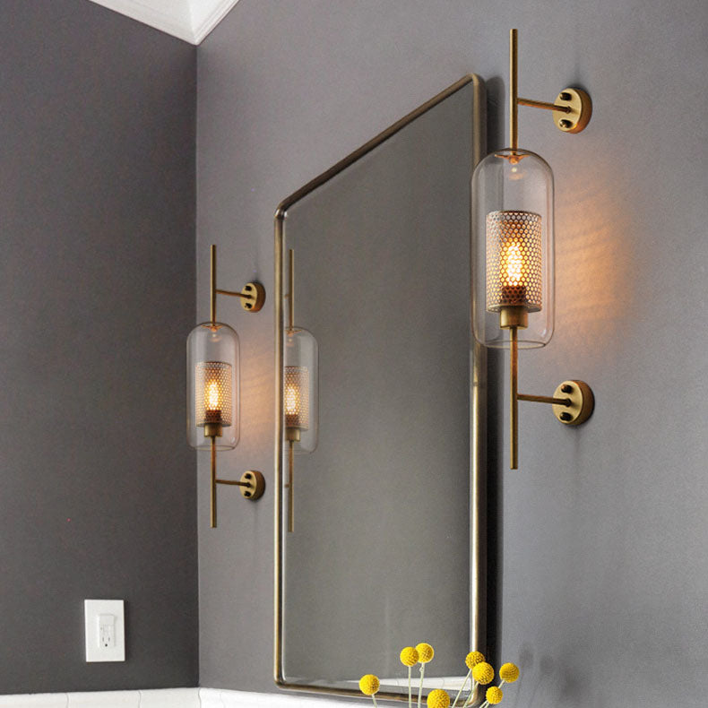 Cylinder Glass Iron Finish Wall Lamp