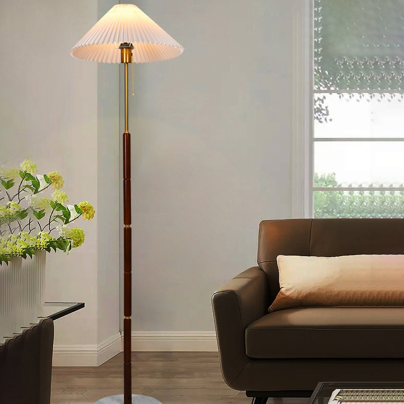 Plastic Pleated Conical Marble Floor Lamp