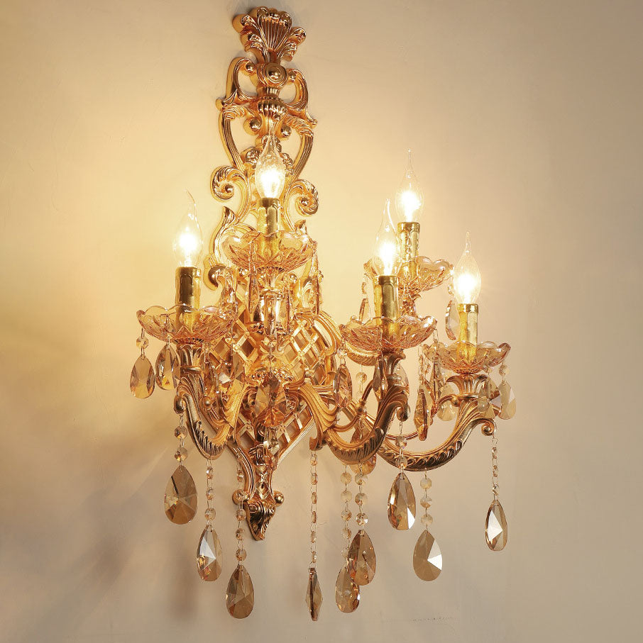 Gold Candelabra Glass Crystal 5-Light Wall Lamp