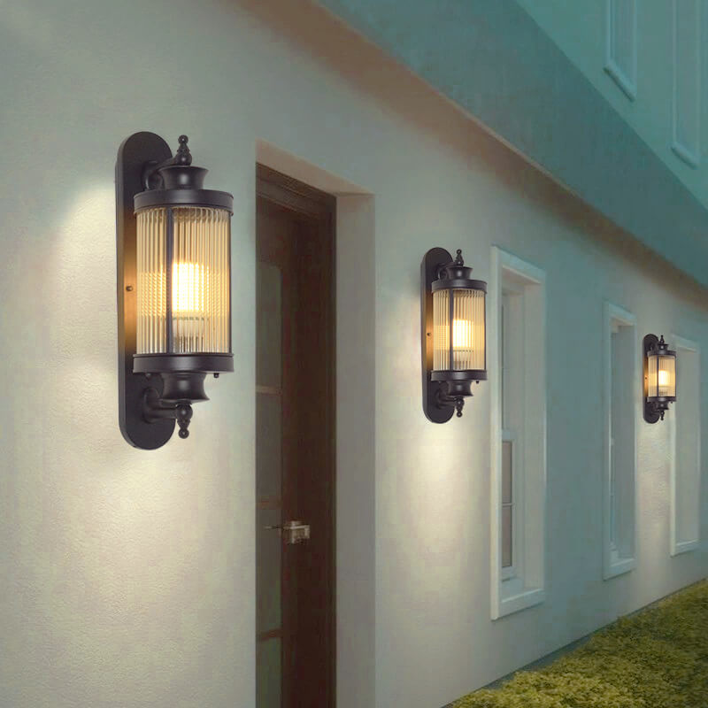 Cylindrical Glass Iron Outdoor Light