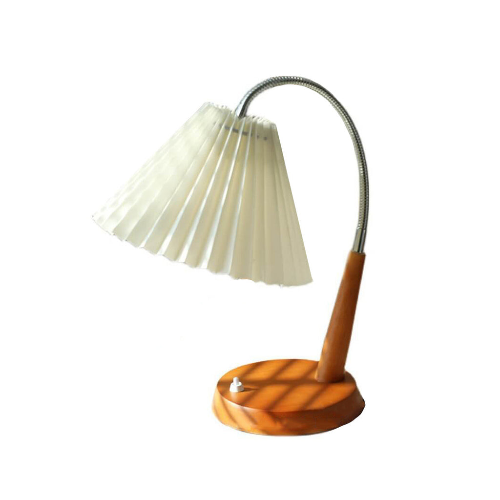 Pleated Solid Wood Curved Table Lamp