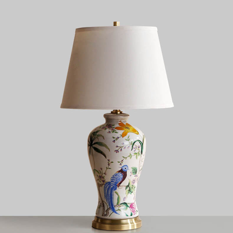 Bird Flower Painted Ceramic Table Lamp