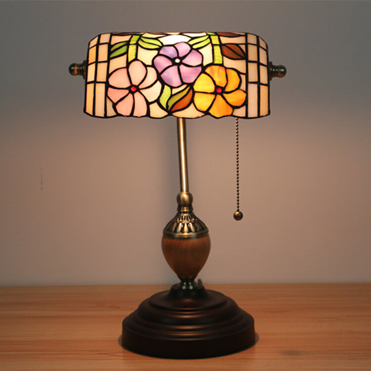Flower Glass Banker Table Lamp