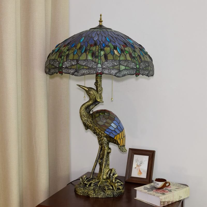 Crane Umbrella Resin Stained 3-Light Table Lamp