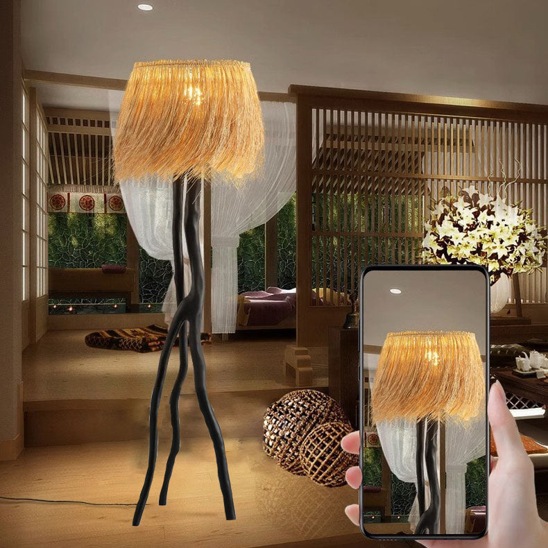 Bamboo Weaving Round Resin Floor Lamp
