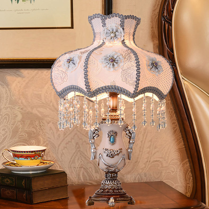 Round Floral Beaded Resin Table Lamp
