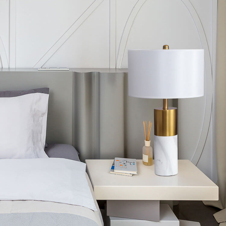 Fabric Marble Column Table Lamp