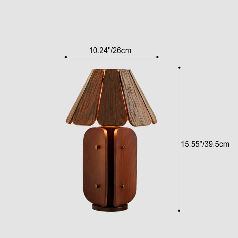 Style Umbrella-Shaped Wood Brass Table Lamp